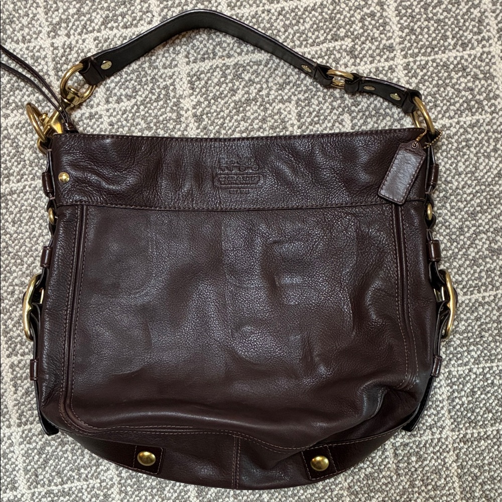 Coach Dark Brown Leather Zoe Hobo Shoulder Bag